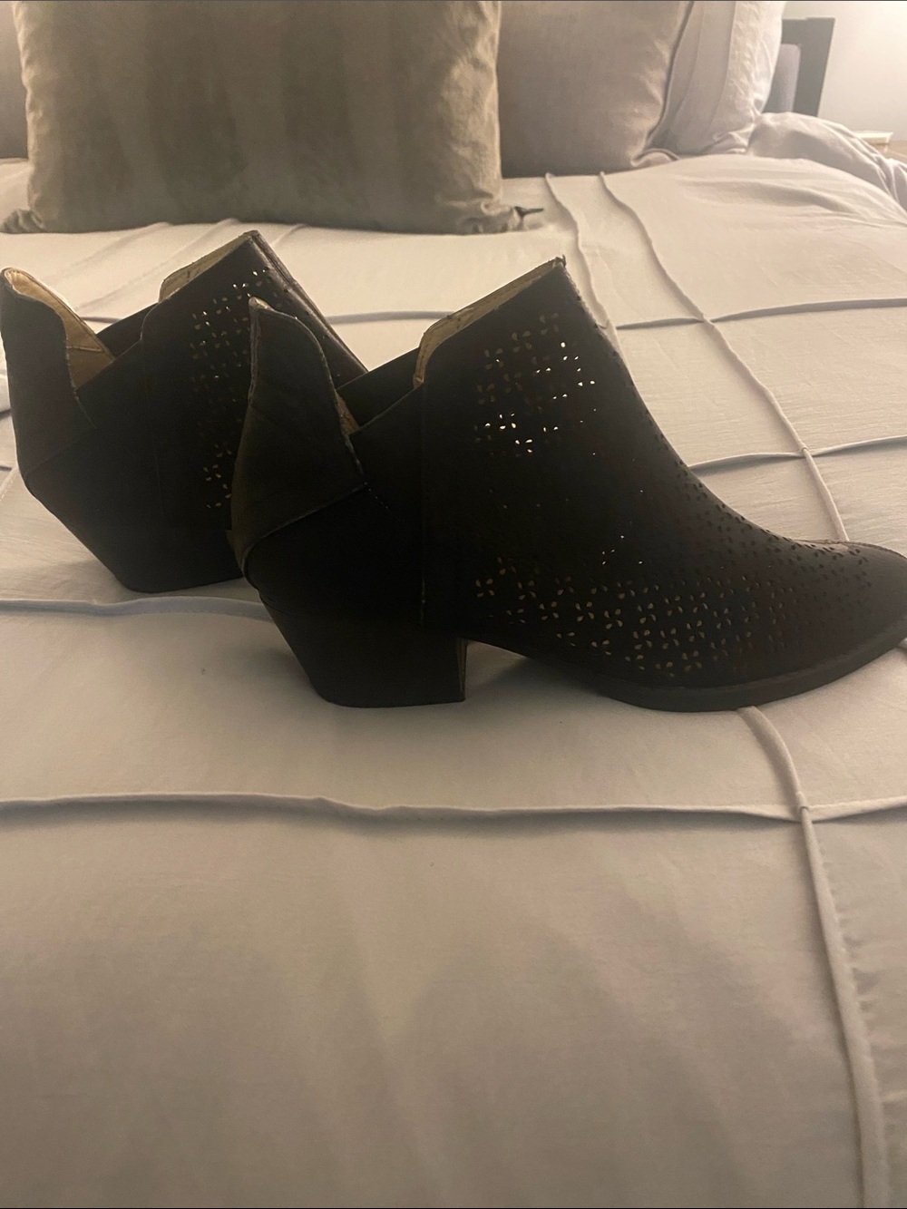 CL by Laundry Black Perforated Suede Ankle Booties Size 8.5/39